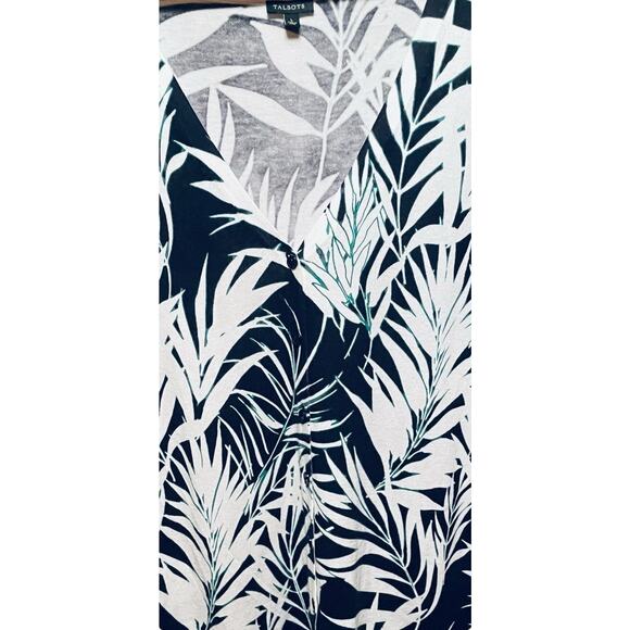 Talbots black white green palm leaf button up cardigan sweater ladies Large Work - Picture 4 of 10